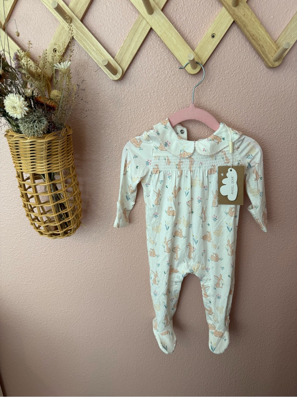 NWT Angel Dear Smocked Bunny Print Footed One-Piece - Picture 5 of 5